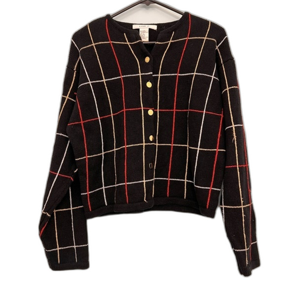 Women's LISE J. Vintage / Clasic Sweaters Casual Drop Shoulder Plaid Cardigan. - Picture 2 of 8